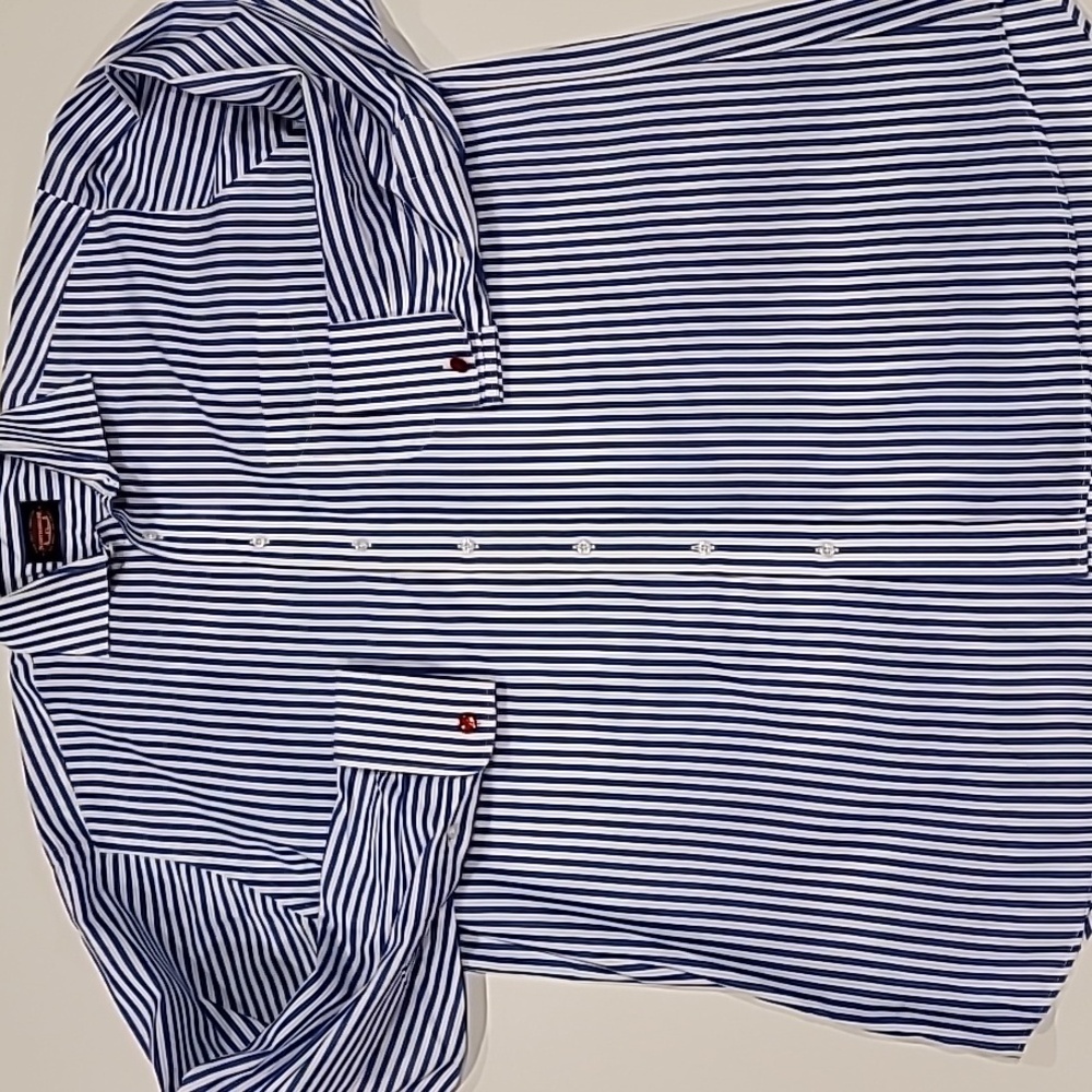 Northshore Striped Wide Collar French Cuff Dress Shirt Blue White 17 34 - Picture 3 of 13